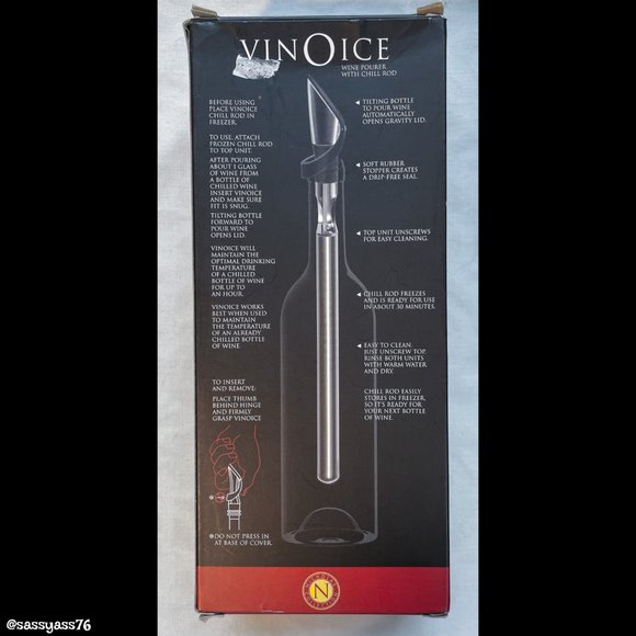 ▪️NWT▪️VINOICE▪️Wine Pourer with Gravity Lid & Chill Rod AND Extra Cooling Rod - Picture 3 of 5